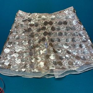 Rose gold color sequin mini skirt.
